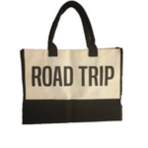 Canvas Tote Bag Off White Black Handles “Road Trip” – Small Stains, Travel Tote